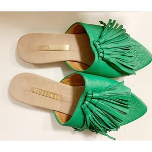Mulieri Fringe Green leather sandals —> worn twice